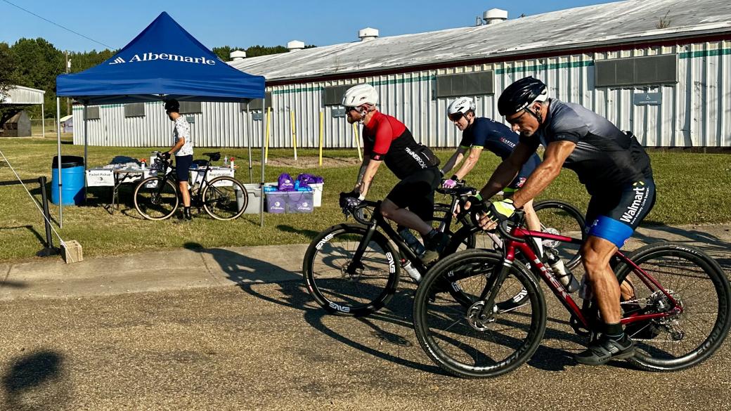 three bikers at starting line