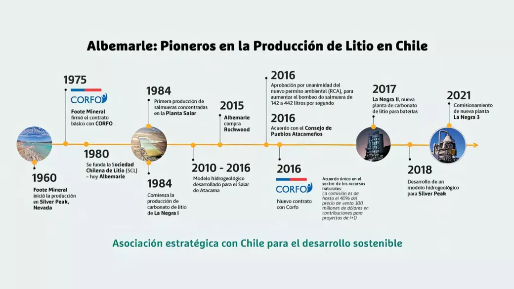 Timeline for Albemarle's lithium production in Chile.