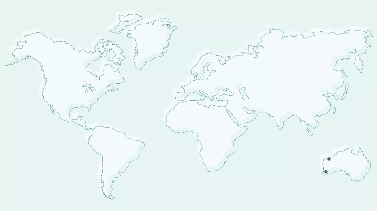 Interactive map showing Lithium Hard Rock Resource locations around the world. Western Australia has dots indicating locations.